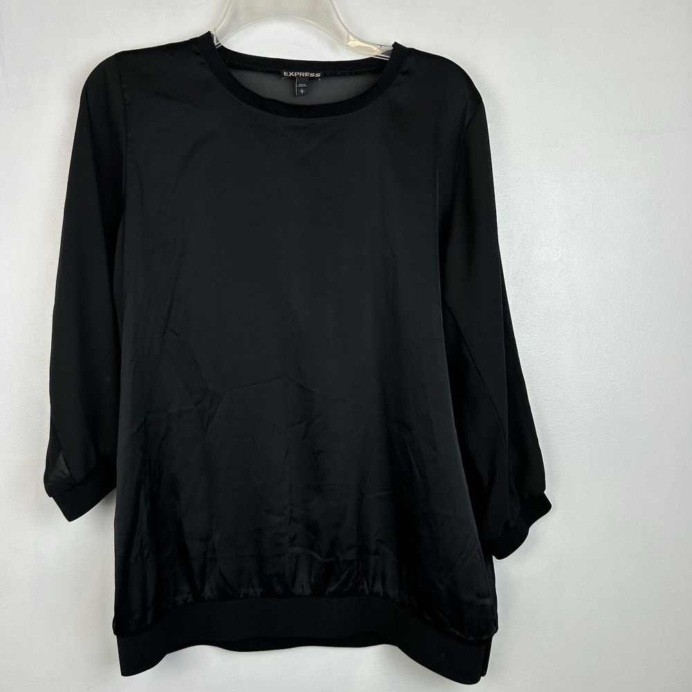 Express Top Womens L Black Sheer Blouse Shirt Whimsigoth Grunge Goth Witchy Punk